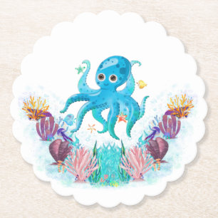 Cute Octopus i havsområdet med färgade segeler Pa Underlägg Papper