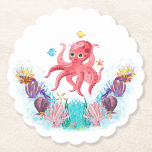 Cute Octopus i havsområdet med färgstarka segelcel Underlägg Papper