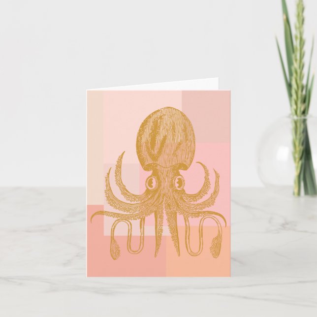 Cute Octopus Illustration i Rosa och Guld Kort (Framsida)
