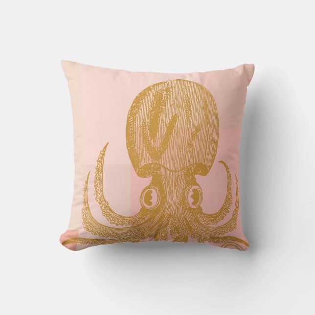 Cute Octopus Illustration i Rosa och Guld Kudde (Framsida)