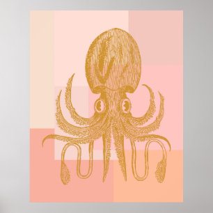 Cute Octopus Illustration i Rosa och Guld Poster