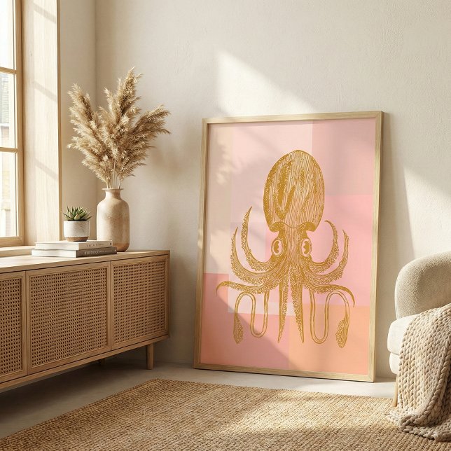 Cute Octopus Illustration i Rosa och Guld Poster (Skapare uppladdad)