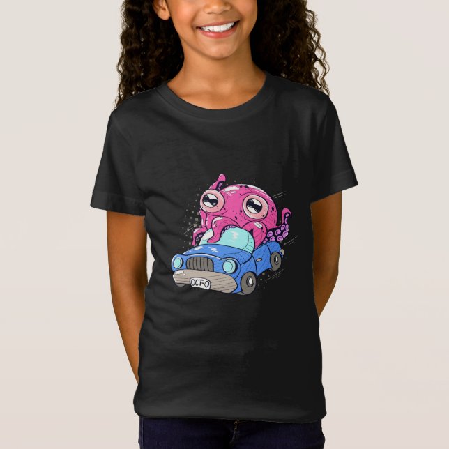 Cute Octopus in Car Funny Octopus Kids T Shirt (Framsida)