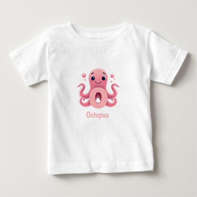 Cute Octopus Kids T-Shirt | O is for Octopus Alpha (Framsida)