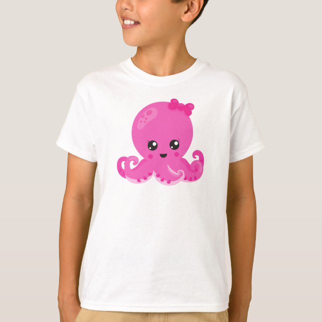 Cute Octopus, Little Octopus, Baby Octopus, Hearts T Shirt (Framsida)