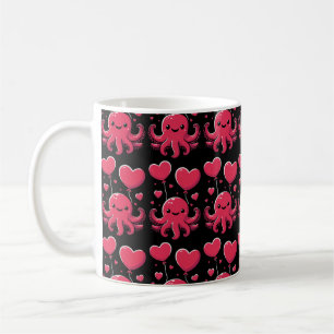 Cute Octopus med hjärtballonger, Alla hjärtans dag Kaffemugg
