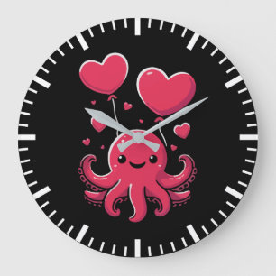 Cute Octopus med hjärtballonger, Alla hjärtans dag Stor Klocka