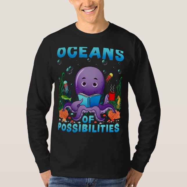 Cute Octopus Oceans of Possible Summer Readin T Shirt (Framsida)