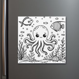 Cute Octopus och fisk   Färgsida för barn