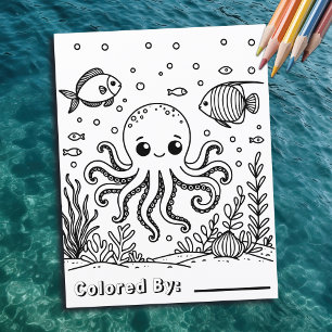Cute Octopus och fisk   Färgsida för barn