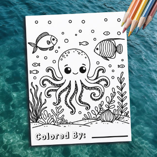 Cute Octopus och fisk | Färgsida för barn
