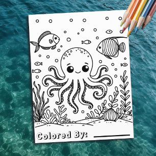 Cute Octopus och fisk   Färgsida för barn Reklamblad