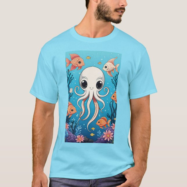 Cute Octopus och fiske T Shirt (Framsida)
