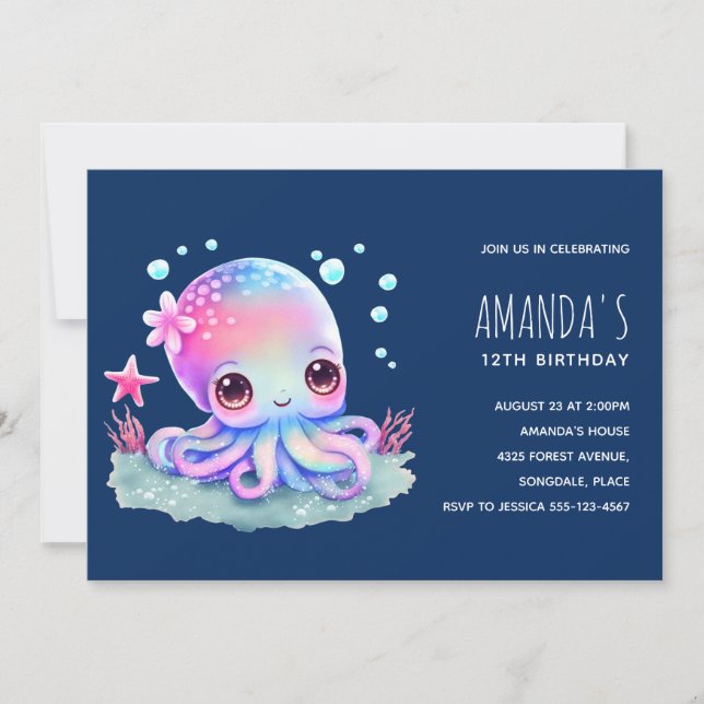 Cute Octopus Sea Creatday Birthday Inbjudningar (Framsida)