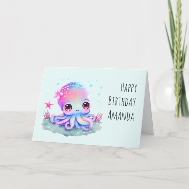 Cute Octopus Sea Creatday Birthday Kort (Framsida)