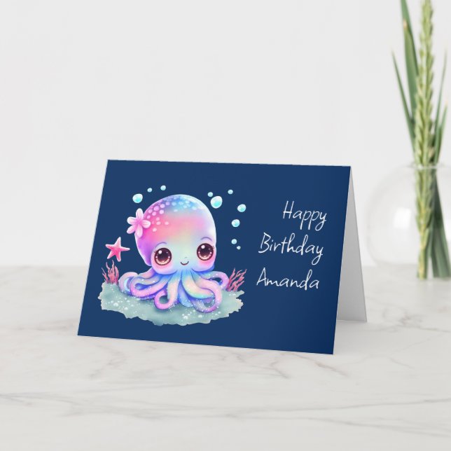 Cute Octopus Sea Creatday Birthday Kort (Framsida)
