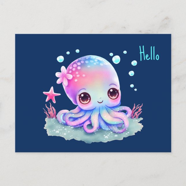 Cute Octopus Sea Creator Hej Vykort (Framsida)