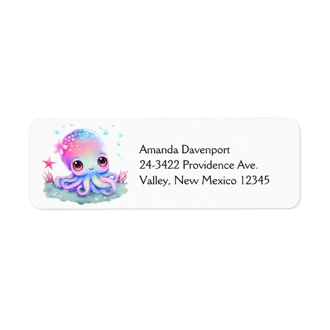 Cute Octopus Sea Creature Returadress Etikett (Framsidan)