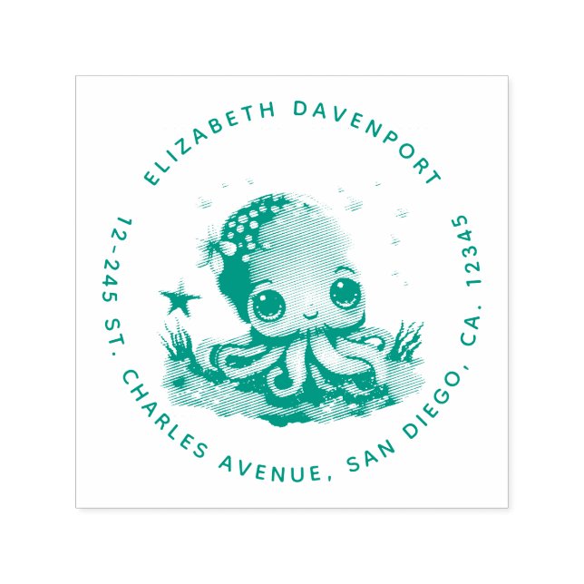 Cute Octopus Sea Creature Självfärgande Stämpel (Design)