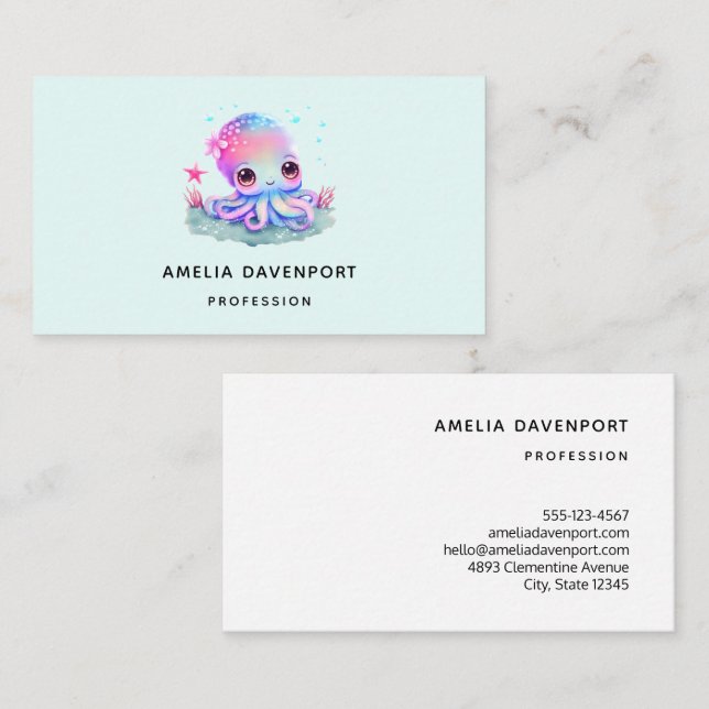 Cute Octopus Sea Creature Visitkort (Fram/baksida)
