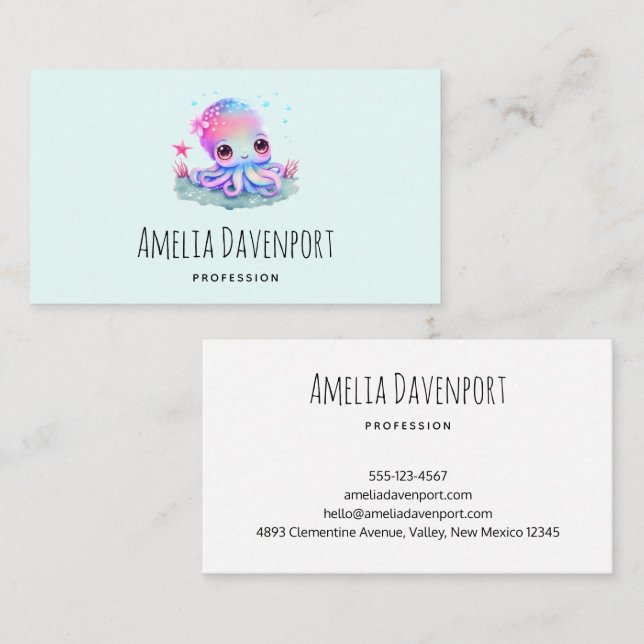 Cute Octopus Sea Creature Visitkort (Fram/baksida)