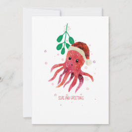 Cute Octopus Seas och Hälsning Mistletoe Julkort