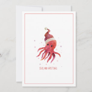 Cute Octopus Seas och Hälsning Santa Hat Helgdag Julkort