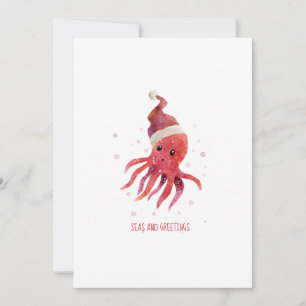 Cute Octopus Seas och Hälsning Santa Hat Julkort