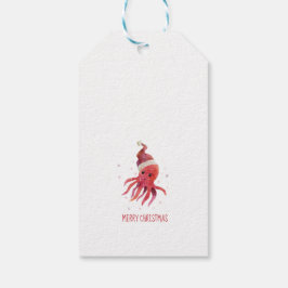 Cute Octopus Seas och Hälsning Santa Hat Presentetikett