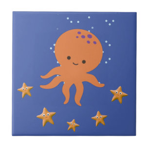 Cute Octopus Starfish Tecknad Kakelplatta