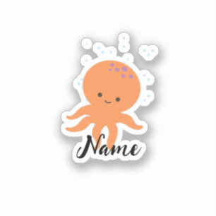 Cute Octopus Tecknad Add Namn Klistermärken