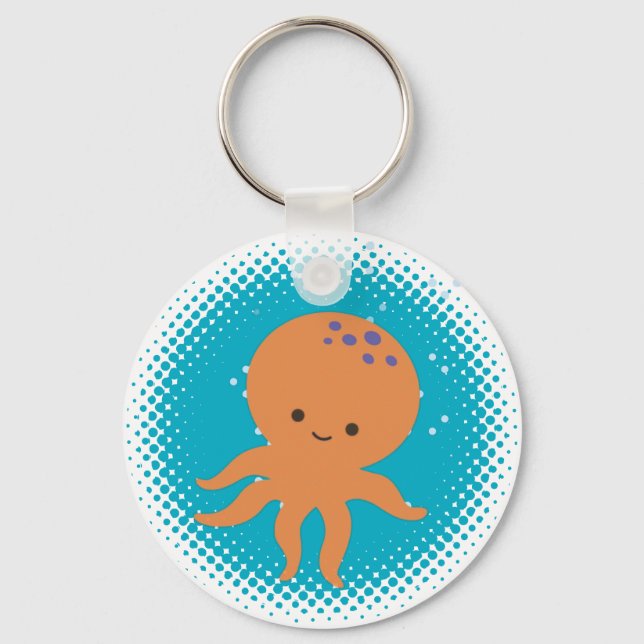 Cute Octopus Tecknad Blue Ocean Nyckelring (Framsida)