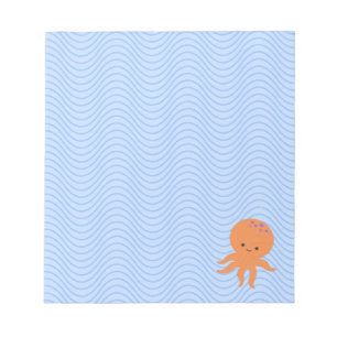 Cute Octopus Tecknad Blue Vågar Anpassningsbar Anteckningsblock