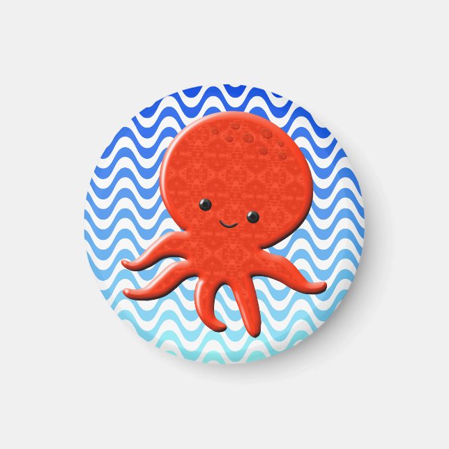 Cute Octopus Tecknad Blue Vågar Magnet (Framsidan)