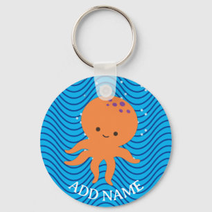 Cute Octopus Tecknad Blue Vinkarare Mönster Nyckelring