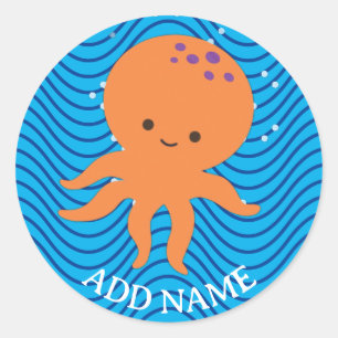 Cute Octopus Tecknad Blue Vinkarare Mönster Runt Klistermärke