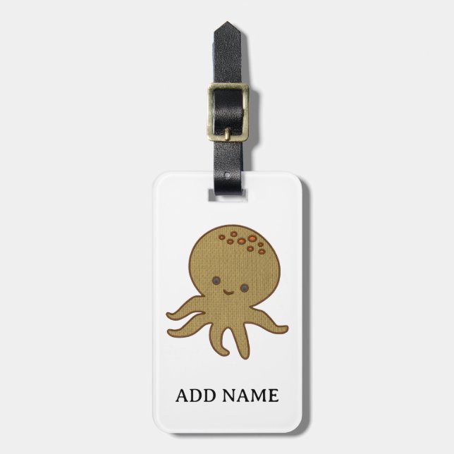 Cute Octopus Tecknad Embroidery Skriv ut eget namn Bagagebricka (Vertikal Framsida)