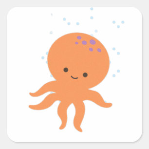 Cute Octopus-Tecknad Fyrkantigt Klistermärke