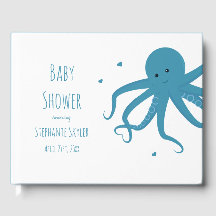 Cute Octopus Tecknad Heart Blue Baby Shower
