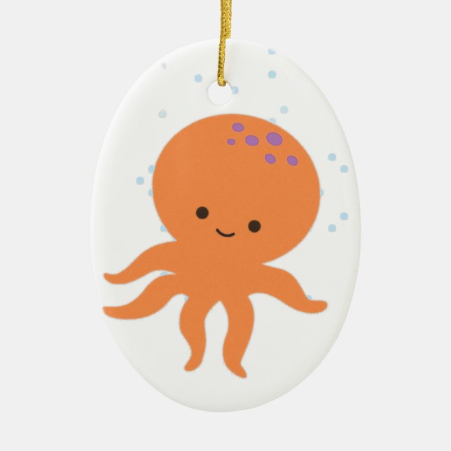 Cute Octopus-Tecknad Julgransprydnad Keramik (Framsidan)