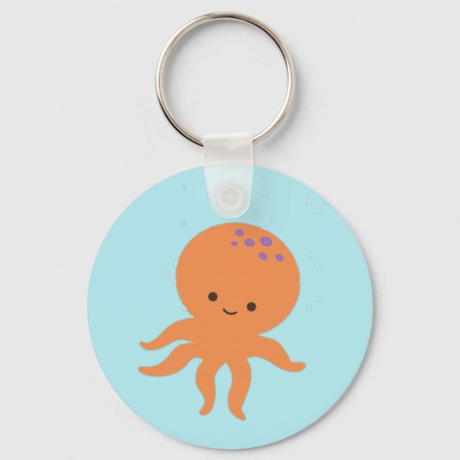 Cute Octopus Tecknad Pastel Blue Nyckelring (Framsida)