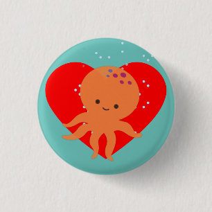 Cute Octopus Tecknad Red Heart Knapp