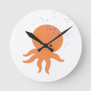 Cute Octopus-Tecknad Rund Klocka