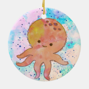Cute Octopus Tecknad Vattenfärg Julgransprydnad Keramik