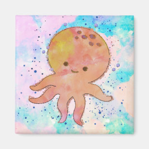 Cute Octopus Tecknad Vattenfärg Magnet