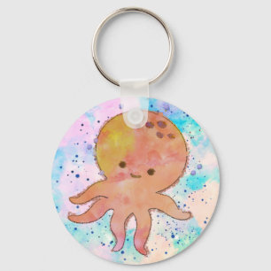 Cute Octopus Tecknad Vattenfärg Nyckelring
