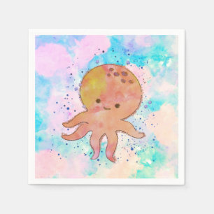 Cute Octopus Tecknad Vattenfärg Pappersservett