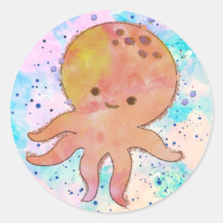 Cute Octopus Tecknad Vattenfärg Runt Klistermärke