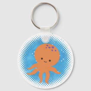 Cute Octopus Tecknad Vattenfärgbakgrund Nyckelring