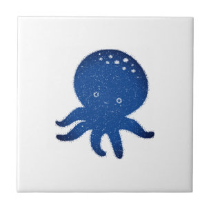Cute Octopus-Tecknaden Gammal Papper utskrift Kakelplatta
